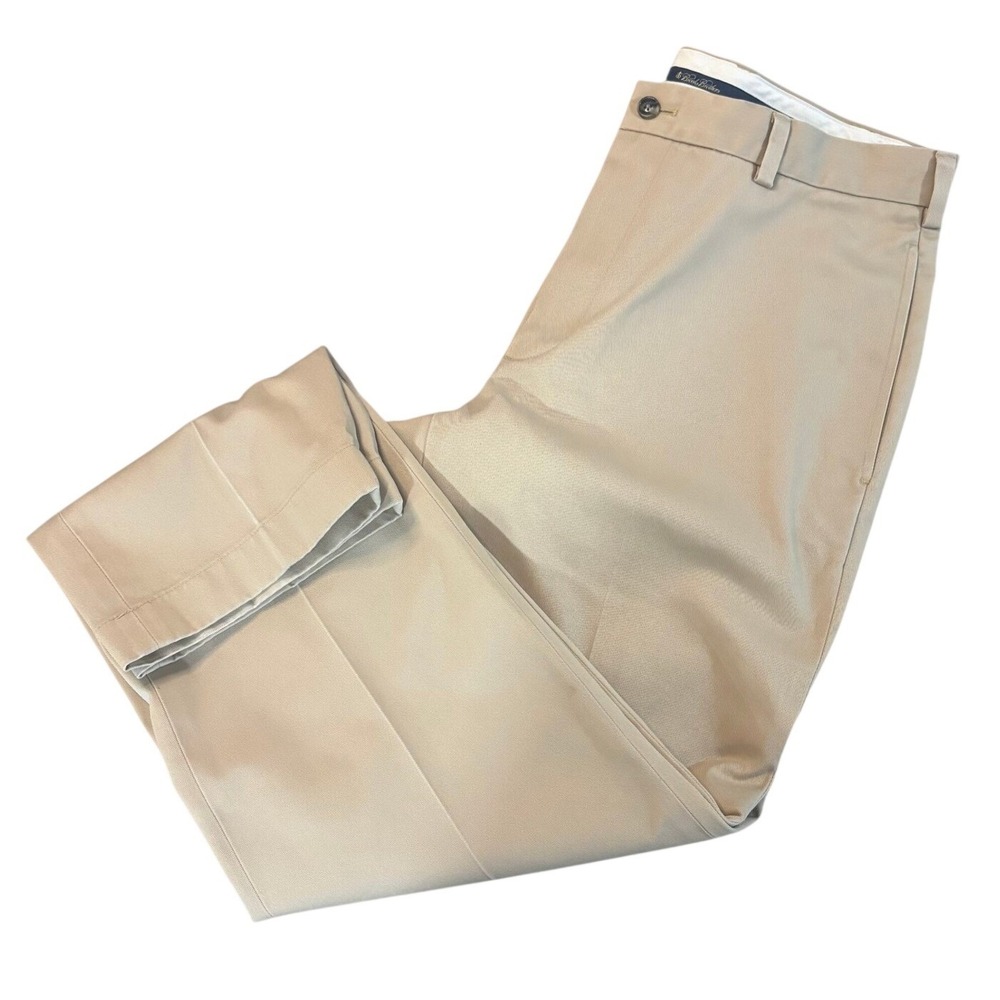 BROOKS BROTHERS Advantage Chino Clark Mens 34x30 Khaki Cotton Flat Front Pants